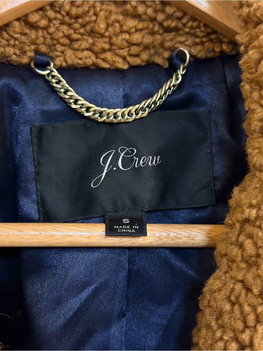 J.Crew Women’s Teddy Sherpa Coat Brown Camel Long Fleece Jacket Size Small S - Picture 2 of 4